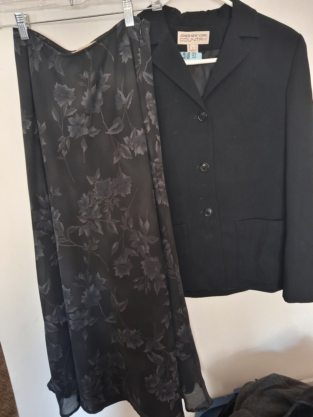 Jones New York Black Blazer with Black Floral Skirt